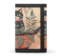 ERSTSNCK Portafoglio da viaggio con pianta in vaso accanto al gatto, elegante porta carte d'identità, sottile, pieghevole, per uomini e donne