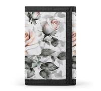 ERSTSNCK Portafoglio da viaggio con rosa floreale ad acquerello bianco elegante porta carte d'identità sottile di sicurezza tre volte borsa per uomini e donne