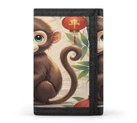 ERSTSNCK Portafoglio da viaggio in stile cinese con scimmia, elegante porta carte d'identità, sottile borsa pieghevole a tre scomparti per uomini e donne