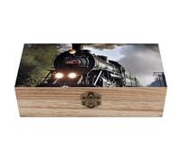 ERSTSNCK Scatola portaoggetti in legno a forma di treno a vapore, con coperchio incernierato e chiusura frontale, decorativa, per artigianato, hobby e gioielli, idea regalo