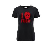 ERT GROUP Warner Bros. Friday The 13th 008, T-Shirt a Maniche Corte da Donna, 100% Cotone, Stampa vivida su Un Lato, Size XL, Black, Design Senza Soluzione di continuità,