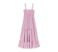 ERTGHH lyq abito a maniche lunghe da donna moda patchwork popeline abito midi vintage schiena scoperta elastico spalline larghe abiti da donna (colore: rosa, taglia: S)