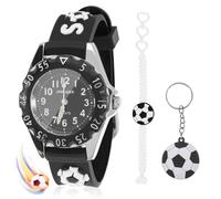 ertlutw Orologio analogico al quarzo per bambini, con cinturino a forma di pallone da calcio, con portachiavi e cinturino da polso, per bambini dai 3 ai 12 anni, Nero , casual