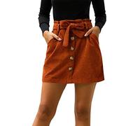 ERTYUIO Gonna Corta Estiva Donna Gonna A Vita Alta da Donna con Tasca in Velluto A Coste Gonna A Trapezio con Bottoni sul Davanti-Orange_S