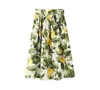ERTYUIO Gonna Corta Neragonna Plissettata Stampa Limone Donna Estate Donna Gonna Mezza Lunghezza Allentata Women-As_PIC_S