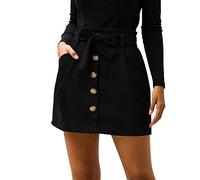 ERTYUIO Gonna Stretta Corta Gonna A Vita Alta da Donna con Tasche in Velluto A Coste Gonna A Trapezio con Bottoni sul Davanti-Black_S