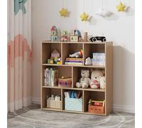 ERUGI Scaffale Montessori a 3 ripiani in legno massello, organizer per giocattoli, 8 scomparti con 4 ruote, per la camera dei bambini, la stanza dei giochi, l'aula, l'asilo nido