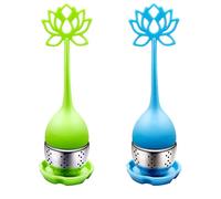 Eruinfang Uovo da tè, infusore per tè, filtro per tè, tee, uovo in silicone, colino da tè per tazza, colino da tè con coperchio e sottovaso, 2 pezzi (verde blu)