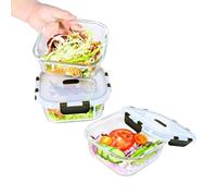 ERUIV Frigoverre Contenitori in Vetro, 6 Pezzi (3 Contenitori e 3 Coperchi), 800ml Per Alimenti Sigillata, Ermetici a Prova di Perdite, Senza BPA