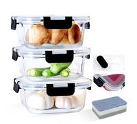 ERUIV Frigoverre Contenitori in Vetro, 6 Pezzi (3 Contenitori e 3 Coperchi), 800ml Per Alimenti Sigillata, Ermetici a Prova di Perdite, Senza BPA