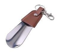 ERVDKXCOI scarpe pigre per tirare le scarpe comodamente, Portable Folding Metal with Stainless Steel Faux Leather Portable Fashion Shoe Horns with Key Ring Long Shoe Horn(Bruin)