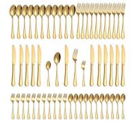 ERVILO Set di posate per 12 persone, 60 pezzi, con specchio, coltello monoblocco, per casa, ristorante, matrimonio e celebrazione, lavabile in lavastoviglie, oro