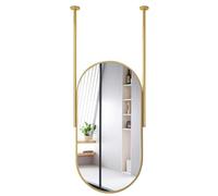 ErWaad Specchio Dorato da Appendere al soffitto, Specchio da Parete con Cornice Ovale in Metallo e aste a soffitto x 2 - Il Braccio può Essere Personalizzabile, Specchio Decorativo da Appendere per