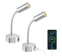 ERWEY 2 pezzi LED 12V Camper Lampade da Lettura Lampada da Parete camper a collo d'oca flessibile con USB, 3W 3000K DC 10-30V illuminazione interna per caravan yacht barca, argento