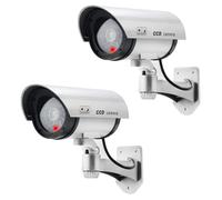 ERWEY 2 pezzi telecamera finta Telecamera di sorveglianza finta CCTV con luce LED lampeggiante per uso interno ed esterno, argento