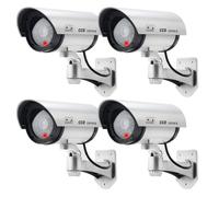 ERWEY 4 Pezzi Telecamera Finta di Sicurezza, Telecamera di Sorveglianza CCTV Simulata per Uso Interno o Esterno con Luce LED Lampeggiante (Argento)