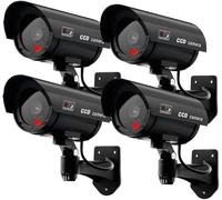 ERWEY 4 Telecamera Finta di Sicurezza, Telecamera di Sorveglianza CCTV Simulata per Uso Interno o Esterno con Luce LED Lampeggiante (4Pcs Nero)