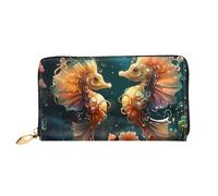 Erwqavc Bellissimo portafoglio lungo con stampa di coppia di cavallucci marini per donne e uomini, portafogli bifold in pelle, pochette portamonete da viaggio