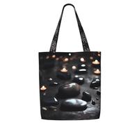 Erwqavc Borsa tote in tela da donna, borsa a tracolla riutilizzabile, con stampa di cuori neri e pietre, per shopping, regalo per spiaggia, palestra