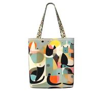 Erwqavc Borsa tote in tela da donna, borsa a tracolla riutilizzabile con stampa di gatti della metà del secolo, borsa per la spesa, regalo per spiaggia, palestra