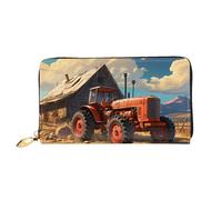 Erwqavc Farm Red Tractor Print Portafoglio lungo per donne e uomini, portafogli bifold in pelle, pochette, portamonete da viaggio
