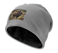 Erwqavc Mighty Highland Yak Print Berretto caldo per uomo e donna, berretto spesso lavorato a maglia, cappello invernale alla moda, per il freddo all'aperto, nero, Grigio chiaro, Taglia unica