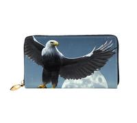 Erwqavc Portafoglio lungo con stampa aquila sotto le stelle per donne e uomini, portafogli in pelle bifold pochette, portamonete da viaggio