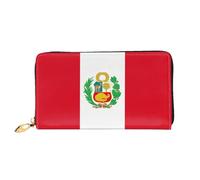 Erwqavc Portafoglio lungo con stampa bandiera del Perù per donne e uomini, portafogli bifold in pelle, pochette portamonete da viaggio