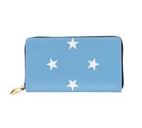 Erwqavc Portafoglio lungo con stampa bandiera della Micronesia per donne e uomini, portafogli in pelle bifold pochette, portamonete da viaggio