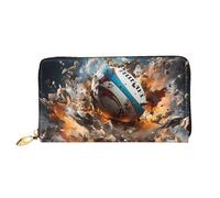 Erwqavc Portafoglio lungo con stampa Rugby on Fire, per donne e uomini, in pelle, a due pieghe, pochette, portamonete da viaggio