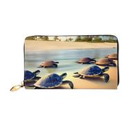 Erwqavc Portafoglio lungo con stampa tartarughe sulla spiaggia, per donne e uomini, portafogli in pelle bifold pochette, portamonete da viaggio