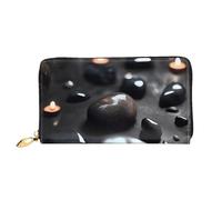 Erwqavc Portafoglio lungo nero con stampa di cuori misteriosi e pietre, per donne e uomini, in pelle, portafogli bifold pochette, portamonete da viaggio