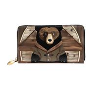 Erwqavc Rustic Lodge Bear - Portafoglio lungo per donne e uomini, in pelle, con tasca portamonete da viaggio