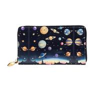 Erwqavc Saturn Jupiter Earth Print Portafoglio lungo per donne e uomini, portafogli in pelle bifold pochette, portamonete da viaggio