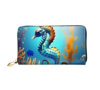 Erwqavc Seabed Coral Seahorse Print Portafoglio lungo per donne e uomini, portafogli in pelle bifold custodia pochette portamonete da viaggio