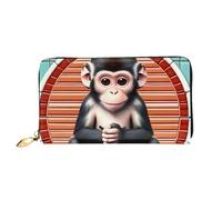 Erwqavc The Silent Monkey - Portafoglio lungo per donne e uomini, in pelle, con doppia piega e tasca portamonete da viaggio