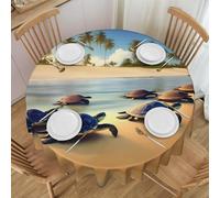 Erwqavc Tovaglia rotonda con stampa tartarughe sulla spiaggia, 152 cm, morbida tovaglia lavabile, per matrimoni, decorazione da cucina