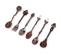 ERYUE 6 Pezzi/Set Innovativo Set Cucchiaio Forchetta Vintage in Lega di Zinco, Posate Stile Corte Europea per Godersi la Vita, Cucchiaino da caffè, Strumenti per Mescolare Cocktail Bar o Negozio di