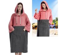 ERYUE Accappatoio in Microfibra Asciugamano da Bagno Ad Asciugatura Rapida Poncho per Uomo e Donna Cappuccio Oversize Adatto per il Surf Immersioni Grigio Carbonio + Blu Tibetano Materiale Fibra di