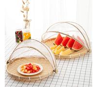 ERYUE Copertura per Cestino in Rete a Cupola per Tenda da Portata in bambù Realizzata a Mano Picnic e Feste All'aperto, Vassoio Naturale Conservare la Frutta (Beige S)