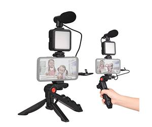 ERYUE Kit Vlog per Smartphone, Luce Video LED Professionale, Microfono a Condensatore, Treppiede per Riprese Video Vlog in Streaming Live, Plastica
