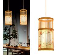 ERYUE Lampada a Sospensione a LED in Stile Cinese con Tessitura del Legno Lampada da Soffitto Sospensione Zen con Paralume in Finta Pelle di Pecora per la Sala da tè dell'hotel Domestico 111 V 240 V