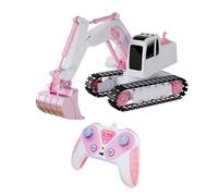 ERYUE Mini Escavatore Giocattolo Realistico Veicolo da Costruzione con Rotazione a 360° per Bambini, Camion Scavatore Telecomandato con Adesivi Fai da Te, Rosa (Rosa #-1)