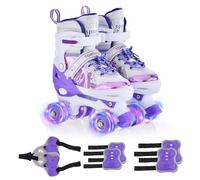 ERYUE Pattini a Rotelle per Ragazze Ruote LED Luminose Regolabili Equipaggiamento Protettivo per Bambini 4 Dimensioni Equilibrio Esercizi Regalo Perfetto i Bambini (S)