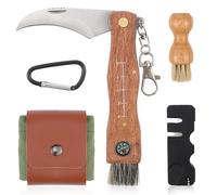 Erzekrim Coltello Funghi Coltello da Funghi con Spazzola Coltellino per Funghi con Bussola Acciaio Inox Coltellino Funghi Richiudibile Con Sacco di Raccolta per la Raccolta dei Funghi