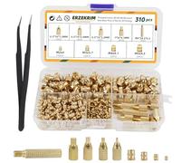 Erzekrim Set di 310 inserti filettati in ottone, inserti filettati M2 M3 M4 M5, con scatola di smistamento per parti in plastica, fusione in parti di stampa 3D (giallo)