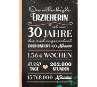 Erzieherin 30. Geburtstag: Notizbuch A5 liniert Geburtstagsgeschenk für Kindergärtnerin Notizheft als Tagebuch mit Spruch DIE ALLERBESTE ERZIEHERIN WIRD 30 JAHRE Geschenk zum Dreißigsten Geb