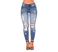 ERZU Jeans a vita alta skinny stretch strappati per le donne, pantaloni corti in denim distrutto