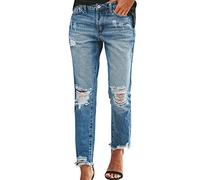 ERZU Jeans da donna a vita alta strappati | Pantaloni dimagranti con nappe | Jeans elasticizzati invecchiati | Pantaloni a matita retrò | Pantaloni a gamba dritta a vita alta blu