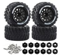 Esagonali Pneumatici Delle Ruote Parti Per Tamiya Per Kyosho 1/10 | Auto RC parti con pneumatici monster truck e montaggio rapido dell'asse con aderenza multiterreno(Black)